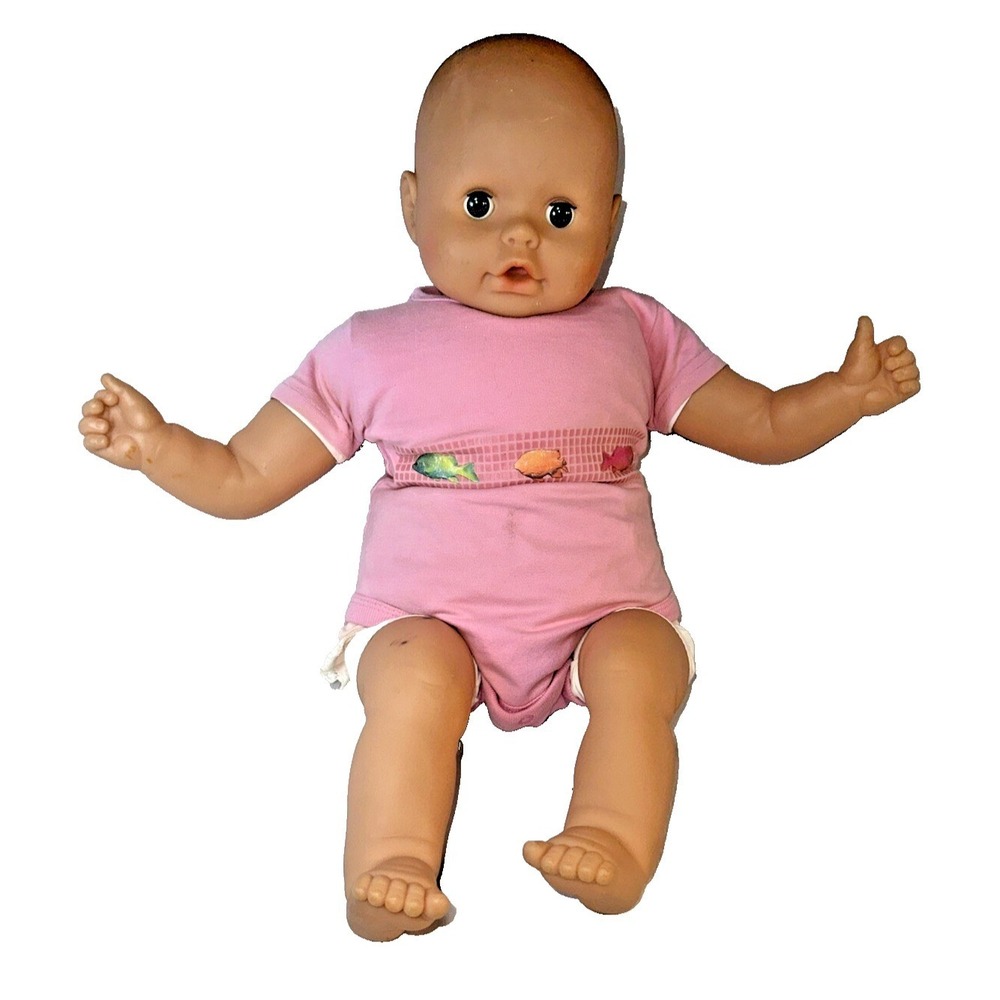 Vintage Zapf Creation Baby Doll Pink Fish Onesie Blue Sleep Eyes KS TS-20 20"